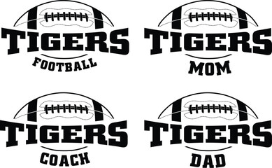 Football - Tigers is a sports team design that includes text with the team name and a football graphic. Great for Tigers t-shirts, mugs, advertising and promotions for teams or schools.