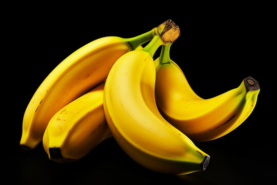 Bananas in a bunch on a dark background. Generative AI