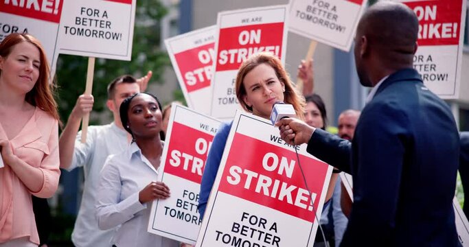 Workers Strike Demonstration In City. Labor Union March