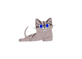 Cartoon cat with blue eyes on a white background. Vector illustration