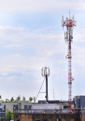 communication antenna  on the top of the building , thailand