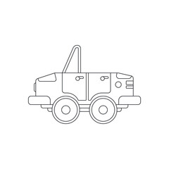 Line vector icon with toys car. Engaging and interactive toys that spark creativity and imagination. Designed for kids. Encourage playtime and ignite the joy of discovery with popular children's toys.