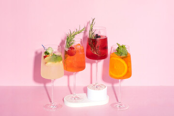 Summer alcoholic cocktails with ice. Relaxing refreshing drinks for hot summer