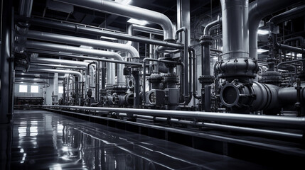 Equipment, cables and piping as found inside of a industrial power plant,