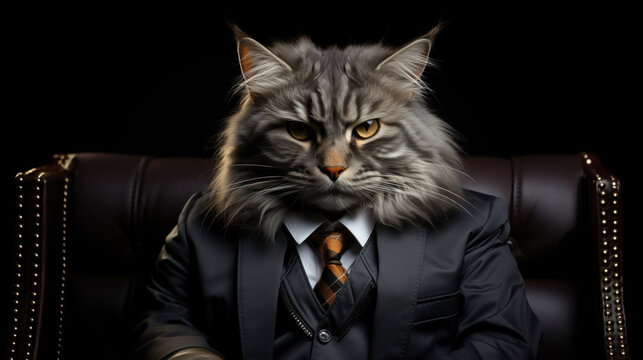 The boss cat in a stylish business suit created with generative AI technology
