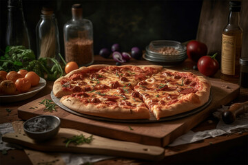 Obraz na płótnie Canvas A delicious mixed pizza.Closeup view