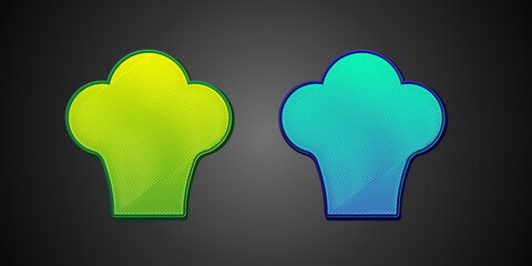 Green and blue Chef hat icon isolated on black background. Cooking symbol. Cooks hat. Vector