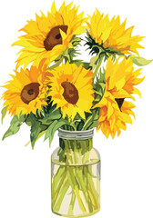 Obraz premium Sunflower watercolor in a vase painting picture.GenerativeAI.