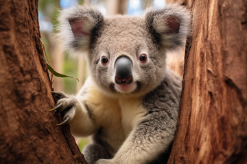 A koala on an eucaliptus tree. High quality photo