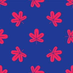 Red Chestnut leaf icon isolated seamless pattern on blue background. Vector