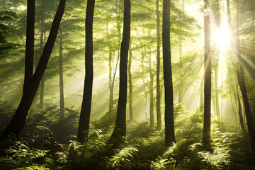 sunlit forest landscape Generative AI