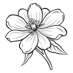 A flower with leaves and a white background