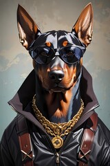 cool doberman with sunglasses and gold