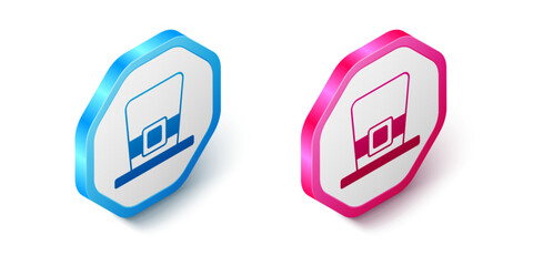 Isometric Leprechaun hat icon isolated on white background. Happy Saint Patricks day. National Irish holiday. Hexagon button. Vector