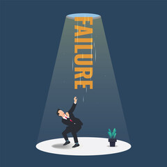 Failure falls and the businessman is under it. Failed the business concept vector illustration