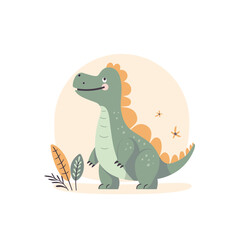 Illustration of a cute cartoon dinosaur. Characters for children's room and postcards vector.