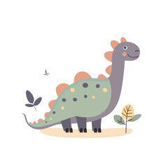 Illustration of a cute cartoon dinosaur. Characters for children's room and postcards vector.