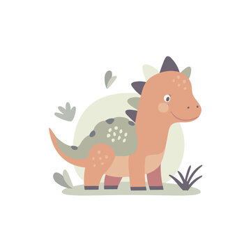 Illustration of a cute cartoon dinosaur. Characters for children's room and postcards vector.