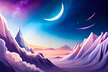 Obraz na płótnie Canvas Dreamy pastel watercolor celestial night scene with shining stars in galaxy cartoon background