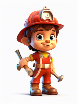 Young firefighter cartoon comic character illustration