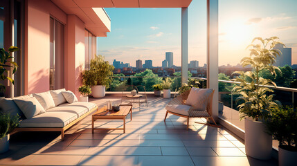 Modern bright luxury apartment balcony