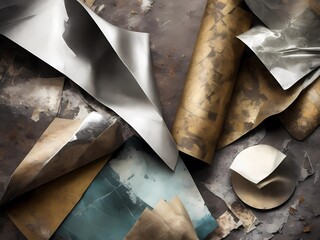 Mix it up with designs set against grungy backgrounds like old paper and aluminum foil. Image is generated with the use of an Artificial intelligence