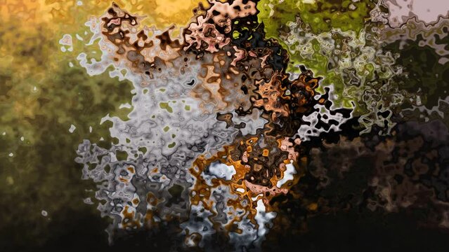 abstract animated twinkling stained background full HD seamless loop video - watercolor splotch liquid effect - color naturaly green khaki brown grey