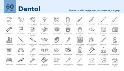 Icons dental, dental model, equipment, instruments, surgery