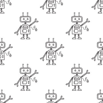 Seamless vector pattern with robots