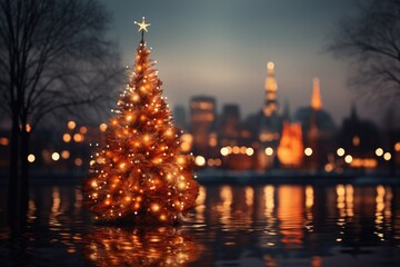 Fototapeta na wymiar Christmas tree in the city. Generative AI
