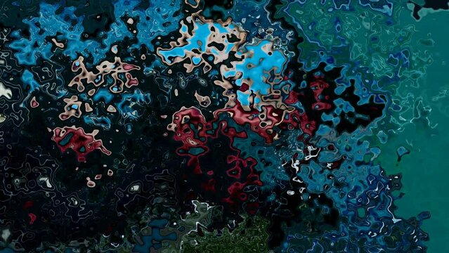 abstract animated twinkling stained background full HD seamless loop video - watercolor splotch liquid effect - color dark blue teal green red turquoise