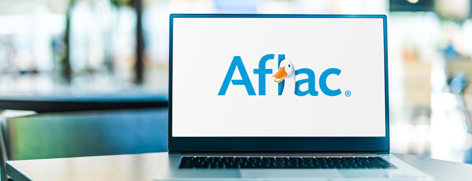 Laptop computer displaying logo of Aflac