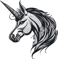 Unicorn vector drawing icon logo clipart cartoon character illustration doodle black and white