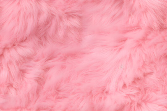 High detailed Close-up Pink color sheep fur seamless pattern. Natural sheepskin rug background. Wool texture top view