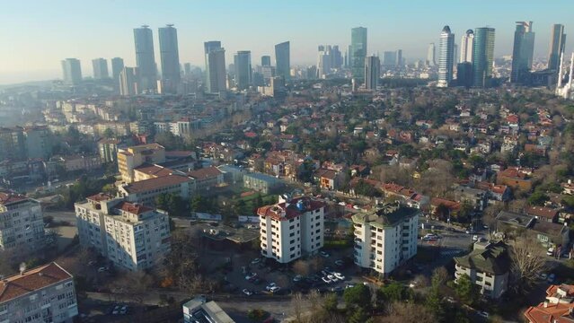istanbul business center levent and towers 4K video footage taken on a foggy day