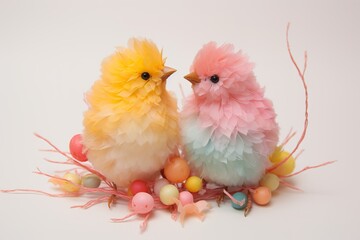 Couple bird made of bubblegum, pastel color, wedding decor