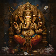 The ganeshas are pictured in their sitting pose, with gold plated hands & arms. beautiful Generative AI 
 - obrazy, fototapety, plakaty