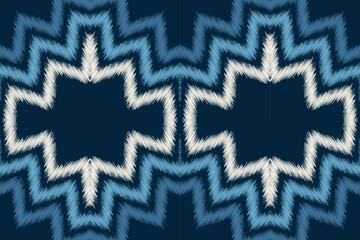 Ethnic Ikat fabric pattern geometric style.African Ikat embroidery Ethnic oriental pattern blue background. Abstract,vector,illustration.Texture,clothing,frame,decoration,carpet,motif.