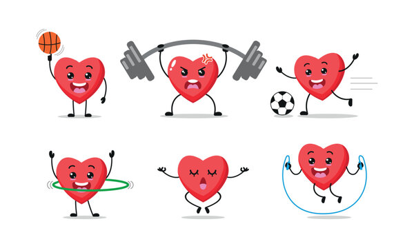 Heart Exercise Sport Different Activity Vector Illustration Sticker Character	