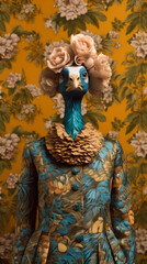 Obraz na płótnie Canvas feathers woman beauty beautiful face bird young jungle glamour peacock fashion. Generative AI.