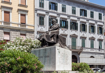 Bronze statue of Italian opera composer Giuseppe Verdi, erected in 1906 in San Giovanni square,...