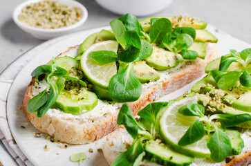 Avocado Toasts, Healthy Snack or Breakfast on Bright Background