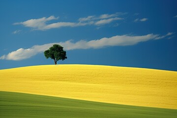 Tuscany landscape with a house, tree and field minimalist painting artwork 