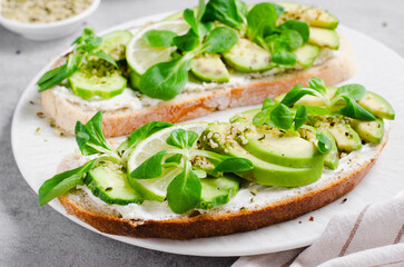 Avocado Toasts, Healthy Snack or Breakfast on Bright Background
