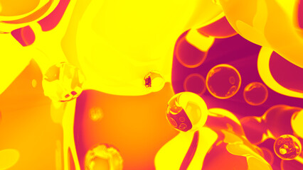Obraz na płótnie Canvas glittering gold yellow gauzy diamond metaspheres on red backdrop - abstract 3D illustration