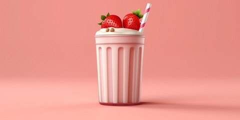 Strawberry milkshake with chocolate toping and straw doodle, AI Generated