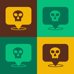 Pop art Skull icon isolated on color background. Happy Halloween party. Vector