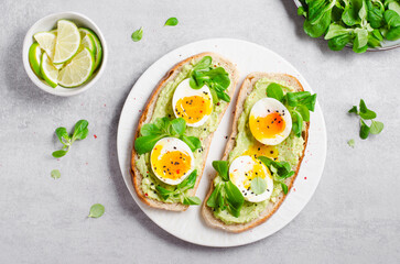 Avocado Egg Toast, Healthy Snack or Breakfast on Bright Background