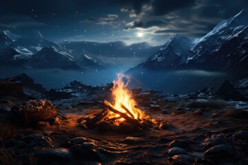 Fototapeta na wymiar Nighttime shot of a starry sky and glow of a campfire