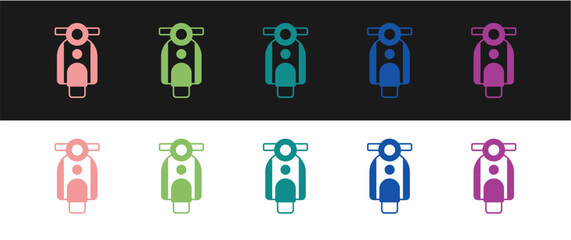 Set Scooter icon isolated on black and white background. Vector